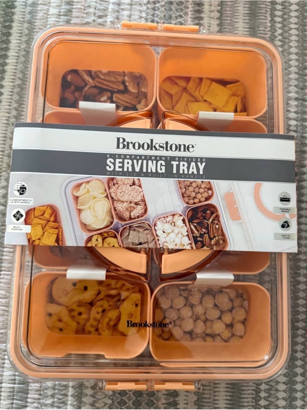 Brookstone Orange 8-Compartment Serving Tray with Clear Lid